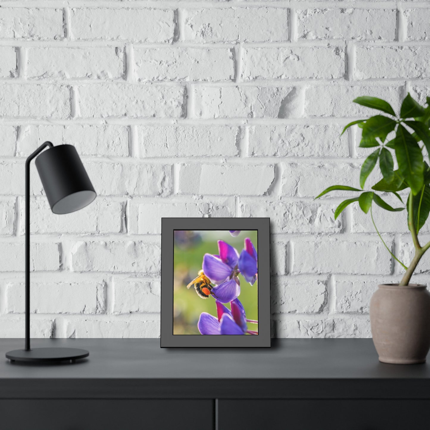 Bumble Bee Pollinates Lupine Flowers Framed Print | Nature Photography