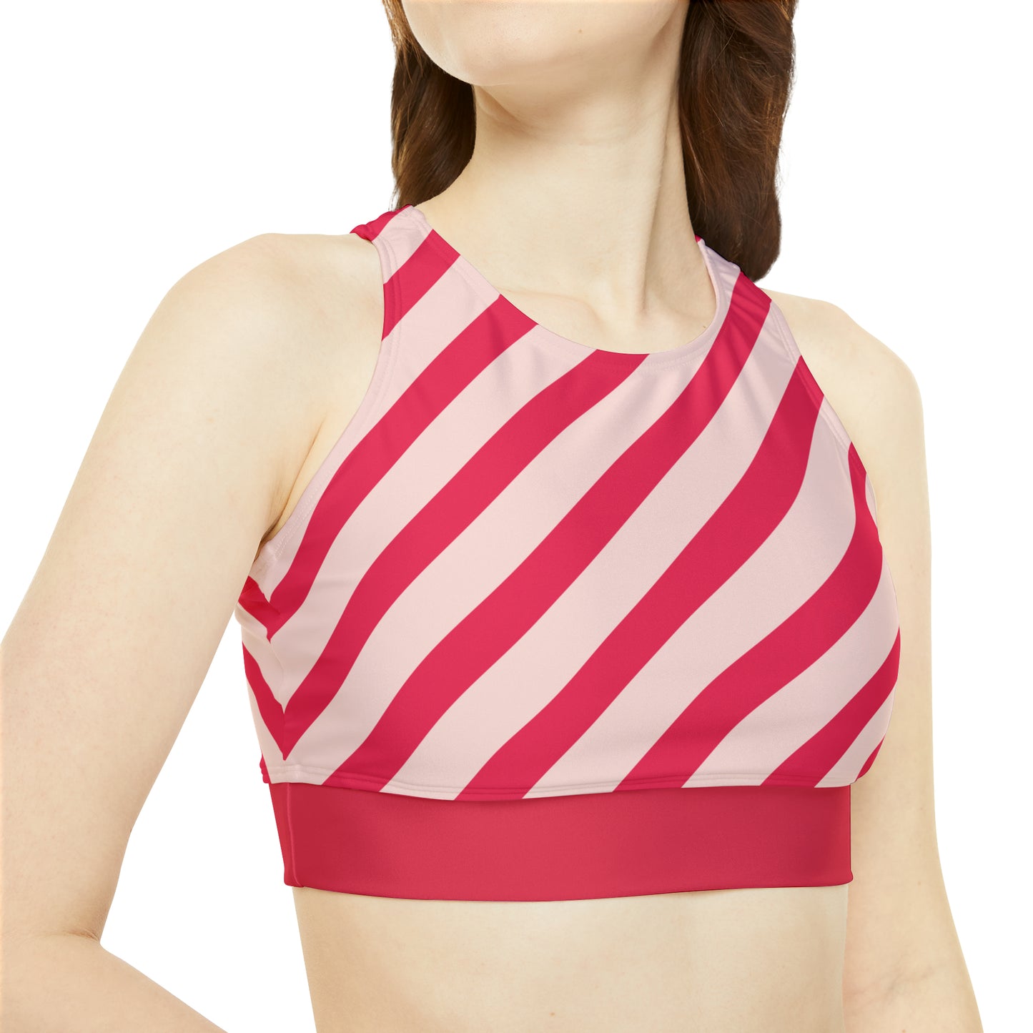 Diagonal Pink Stripes Women's Full-Coverage Bikini Top