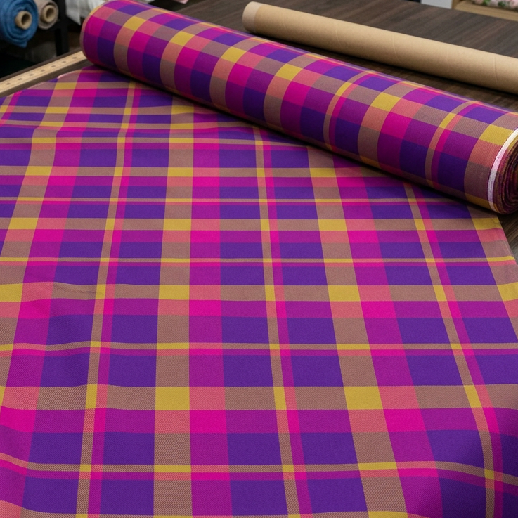 Yellow + Magenta Plaid 100% Cotton Twill Fabric