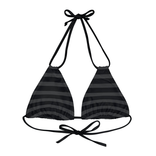 Black + Gray Stripes String Bikini Top