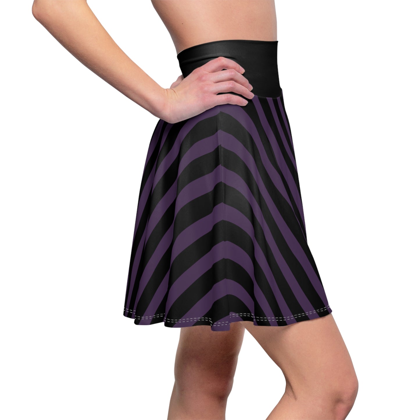 Purple + Black Striped Women's Flowy Skirt