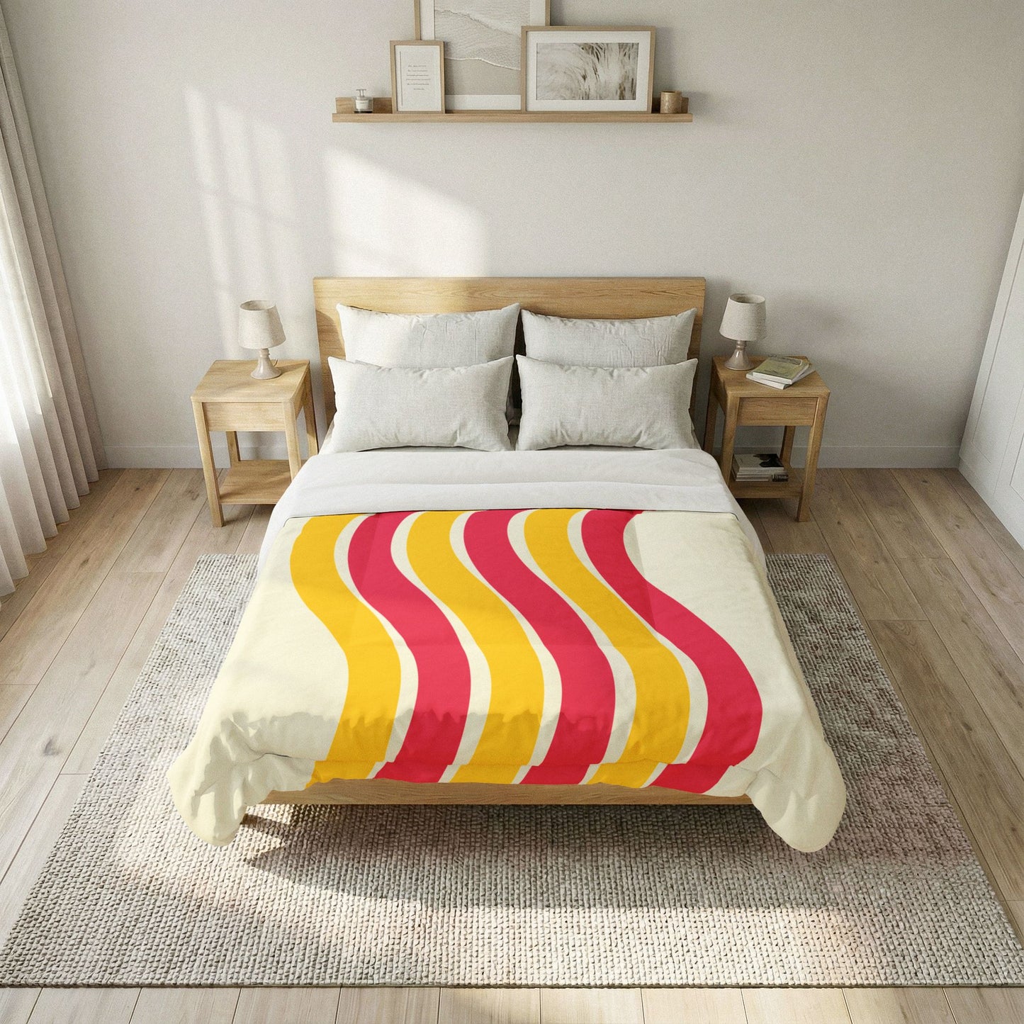 Pink + Yellow Waves 100% Cotton Comforter