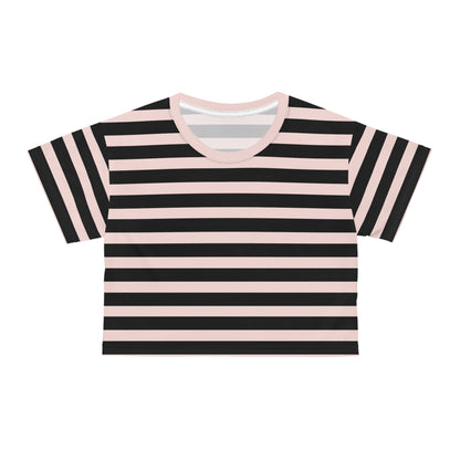 Gently Pink + Black Stripes Cropped Tee