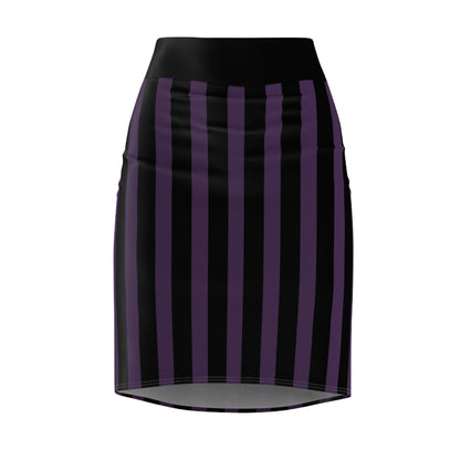 Purple + Black Striped Women's Pencil Skirt