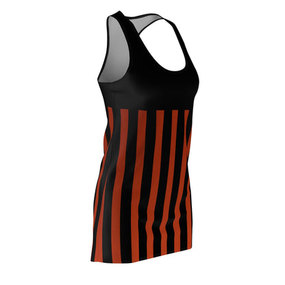 Earthy Red + Black Striped Slinky Women's Racerback Dress