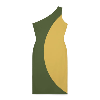 Gold + Green Women's Asymmetrical Shoulder Dress