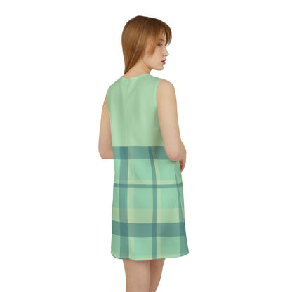 Minty Green Plaid Sleeveless Trapeze Mini Dress