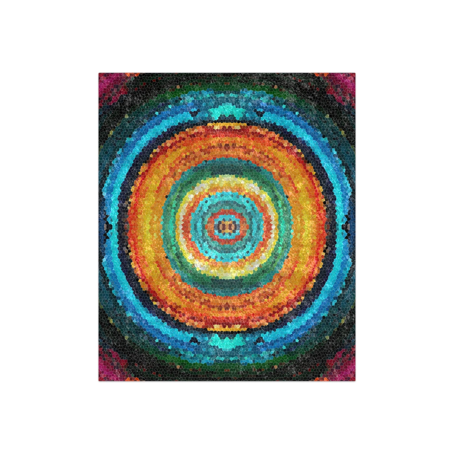 Pixel Mosaic Teal Orange Crushed Velvet Blanket