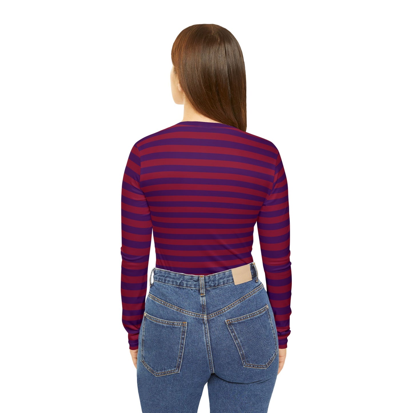 Red + Purple Skinny Striped Women's Long Sleeve V-neck Shirt