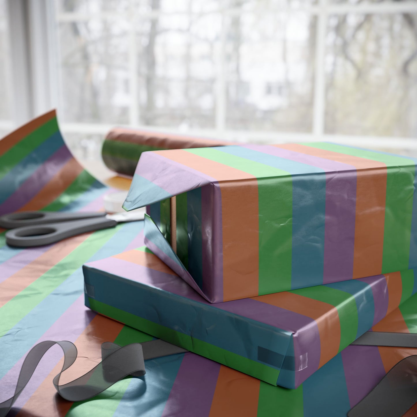 Muted Colorful Stripes Wrapping Paper Roll (3 sizes)