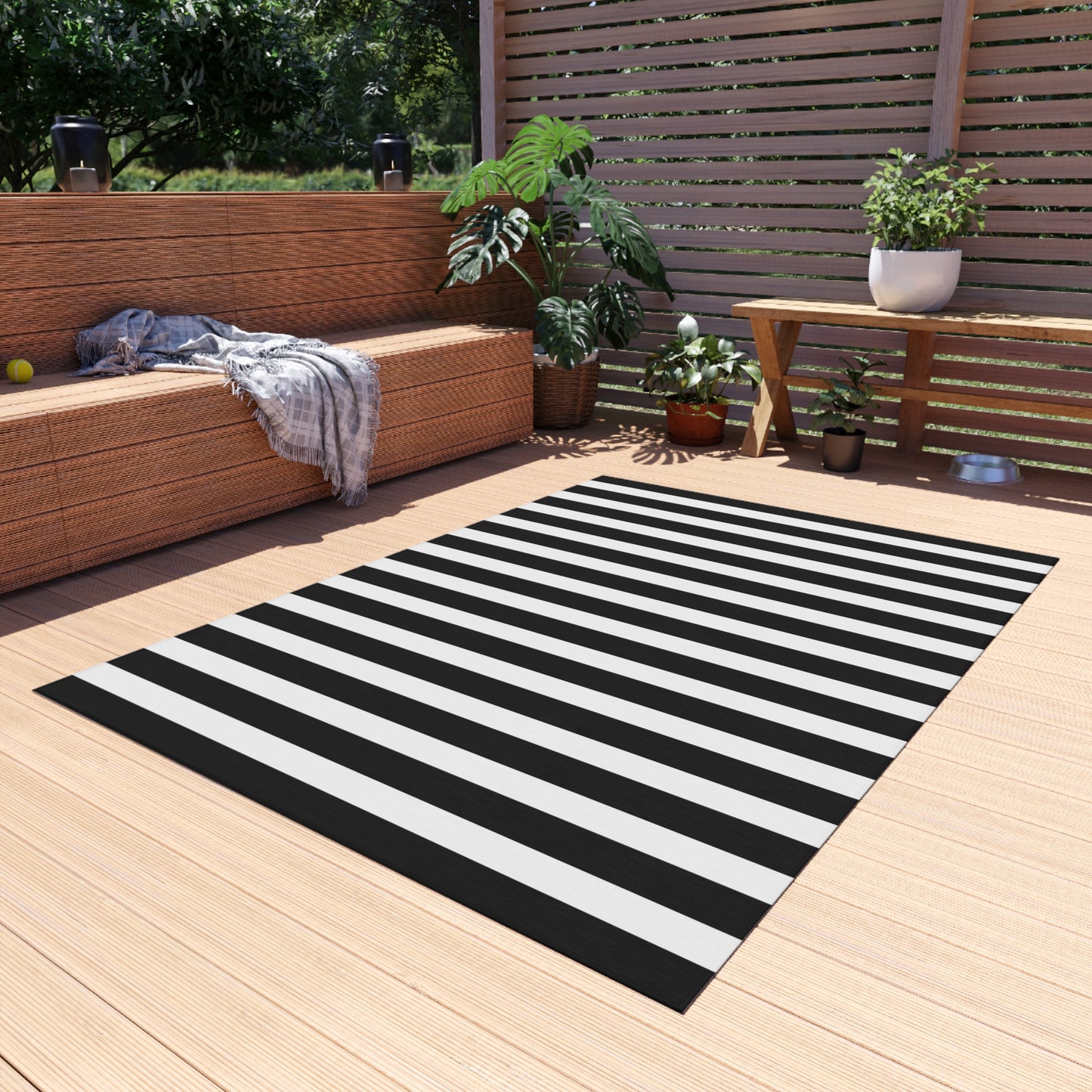 Black + White Striped Outdoor Rug