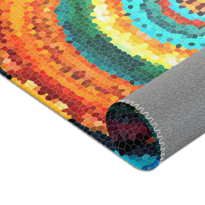 Pixel Mosaic Teal Orange Indoor Area Rug