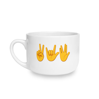Peace, Love, Live Long + Make Art Emoji Large Ceramic Mug, 25oz