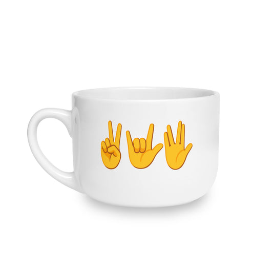 Peace, Love, Live Long + Make Art Emoji Large Ceramic Mug, 25oz