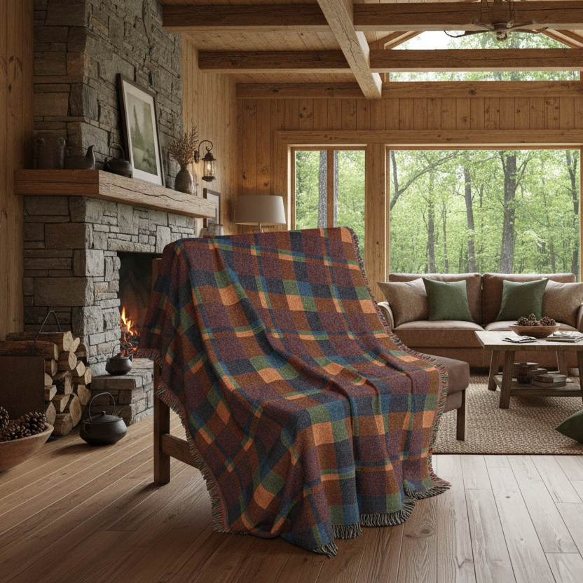 Warm Color Blocks 100% Cotton Woven Blanket (3 sizes) | Made In USA