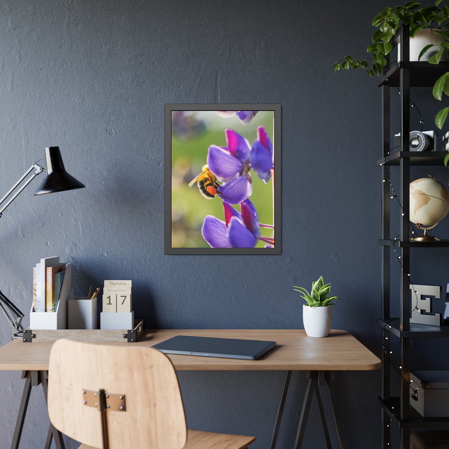 Bumble Bee Pollinates Lupine Flowers Framed Print | Nature Photography
