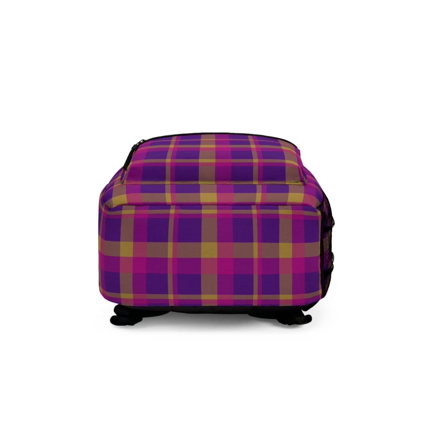 Yellow + Magenta Plaid Water-Resistant School Backpack