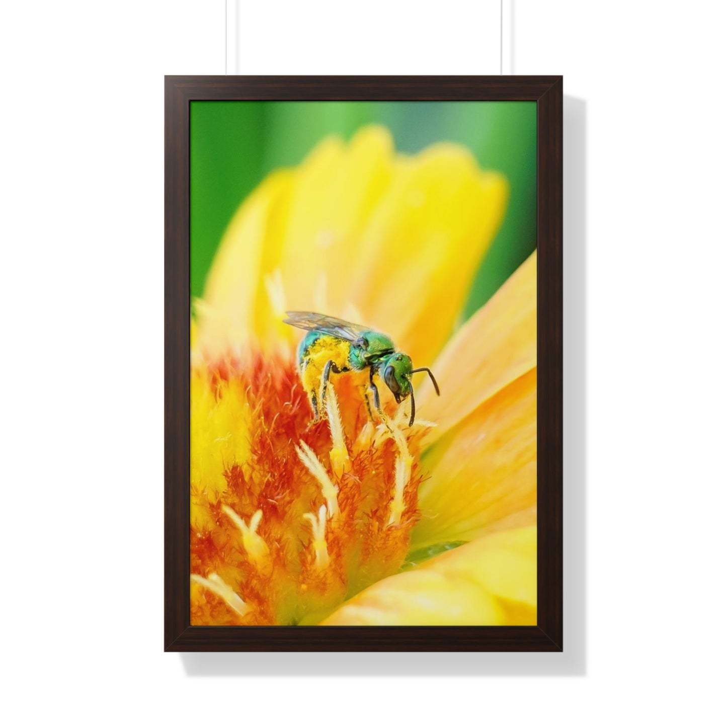 Metallic Green Bee Framed Matte Print