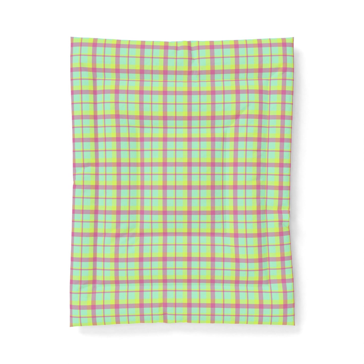 Neon Green + Pink Plaid 100% Cotton Comforter