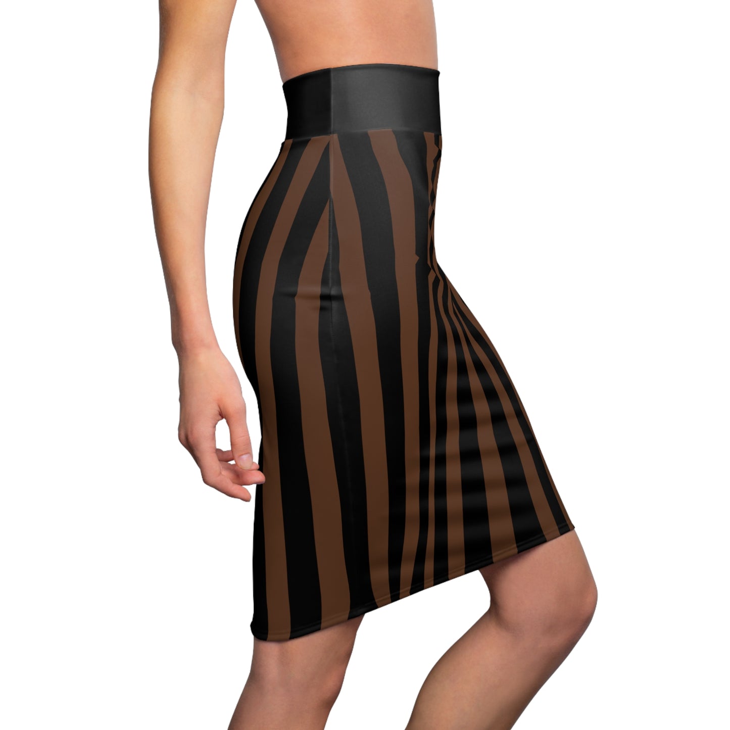 Brown + Black Striped Women's Pencil Skirt