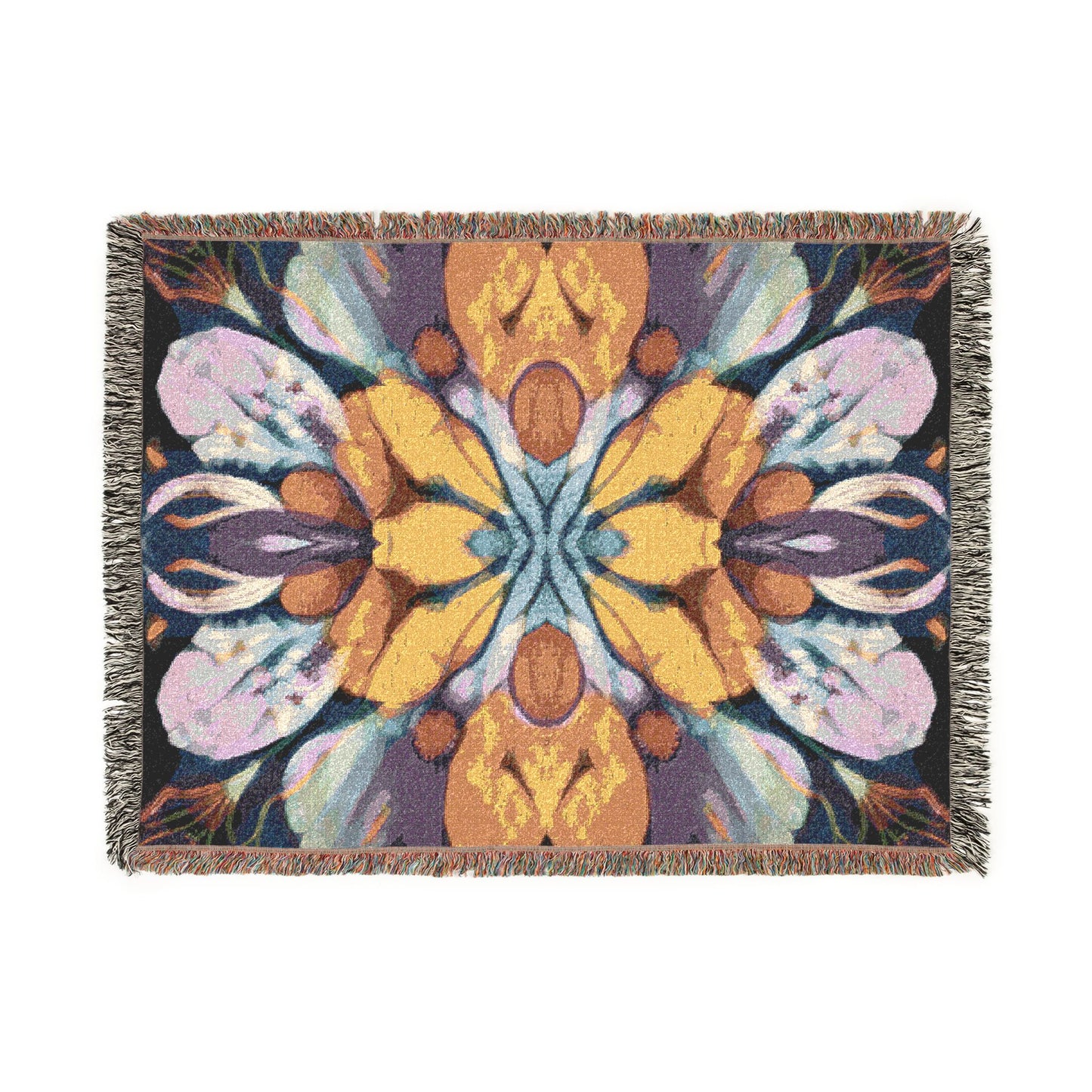 Painted Flower Symmetry 100% Cotton Woven Blanket (3 sizes) | Made In USA