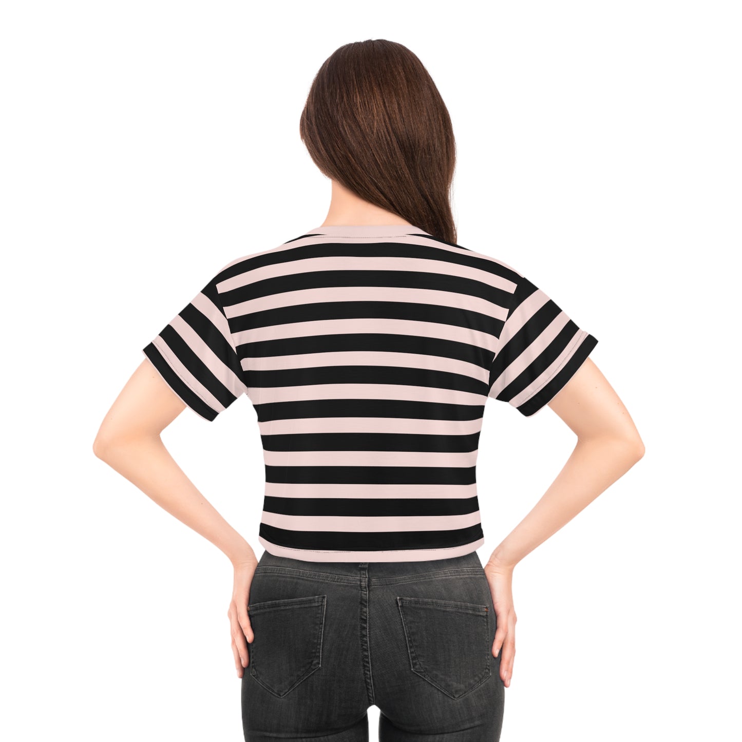 Gently Pink + Black Stripes Cropped Tee