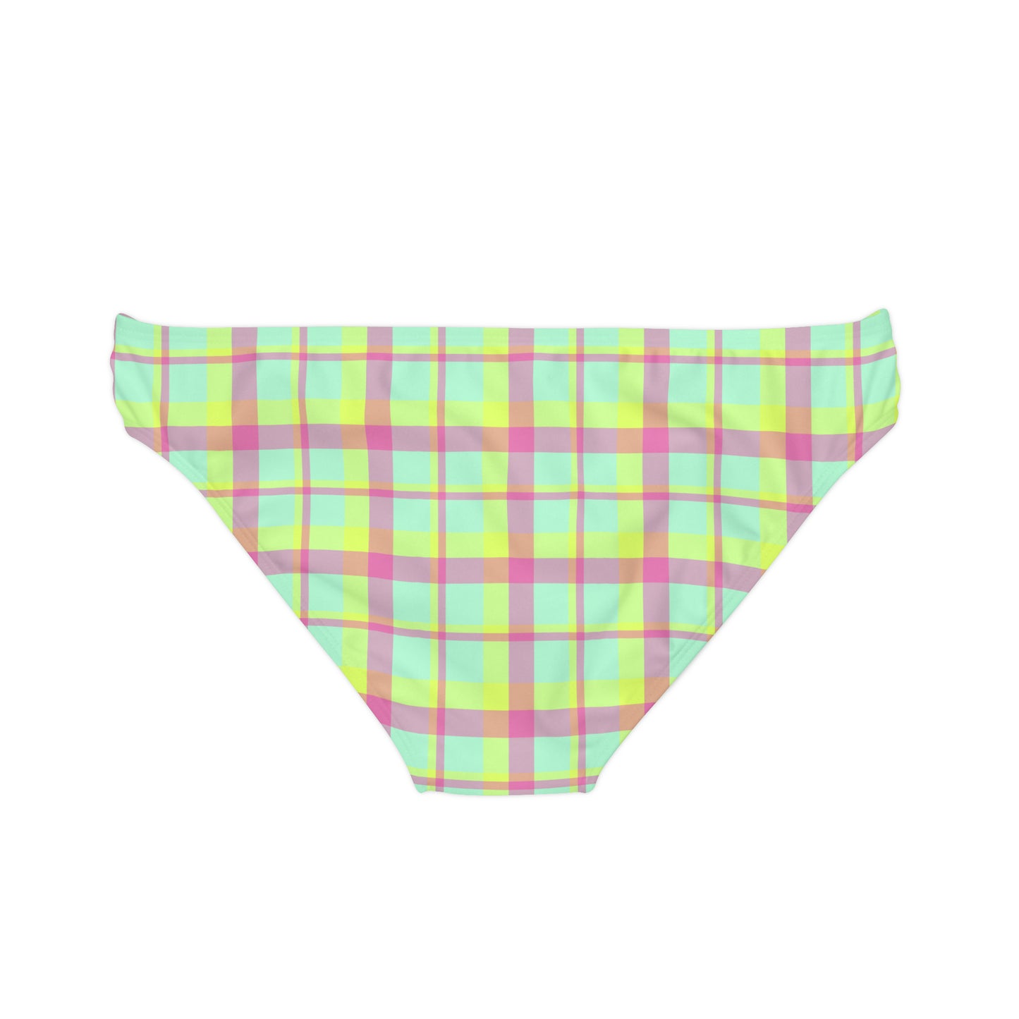 Neon Green + Pink Plaid Women's String Bikini Bottom