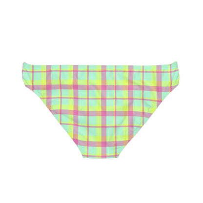 Neon Green + Pink Plaid Women's String Bikini Bottom