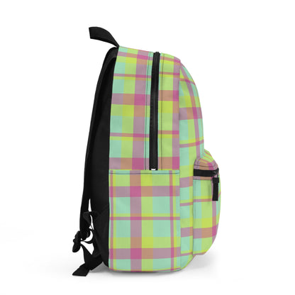 Neon Green + Pink Plaid Water-Resistant School Backpack