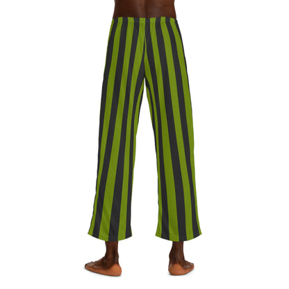 Avocado Green Striped Men's Pajama Pants