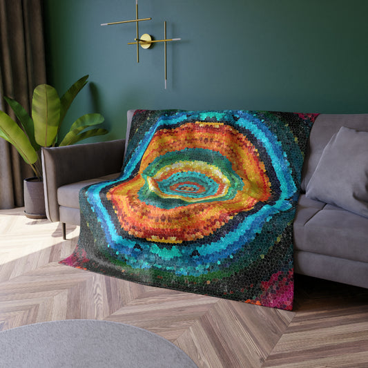 Pixel Mosaic Teal Orange Crushed Velvet Blanket