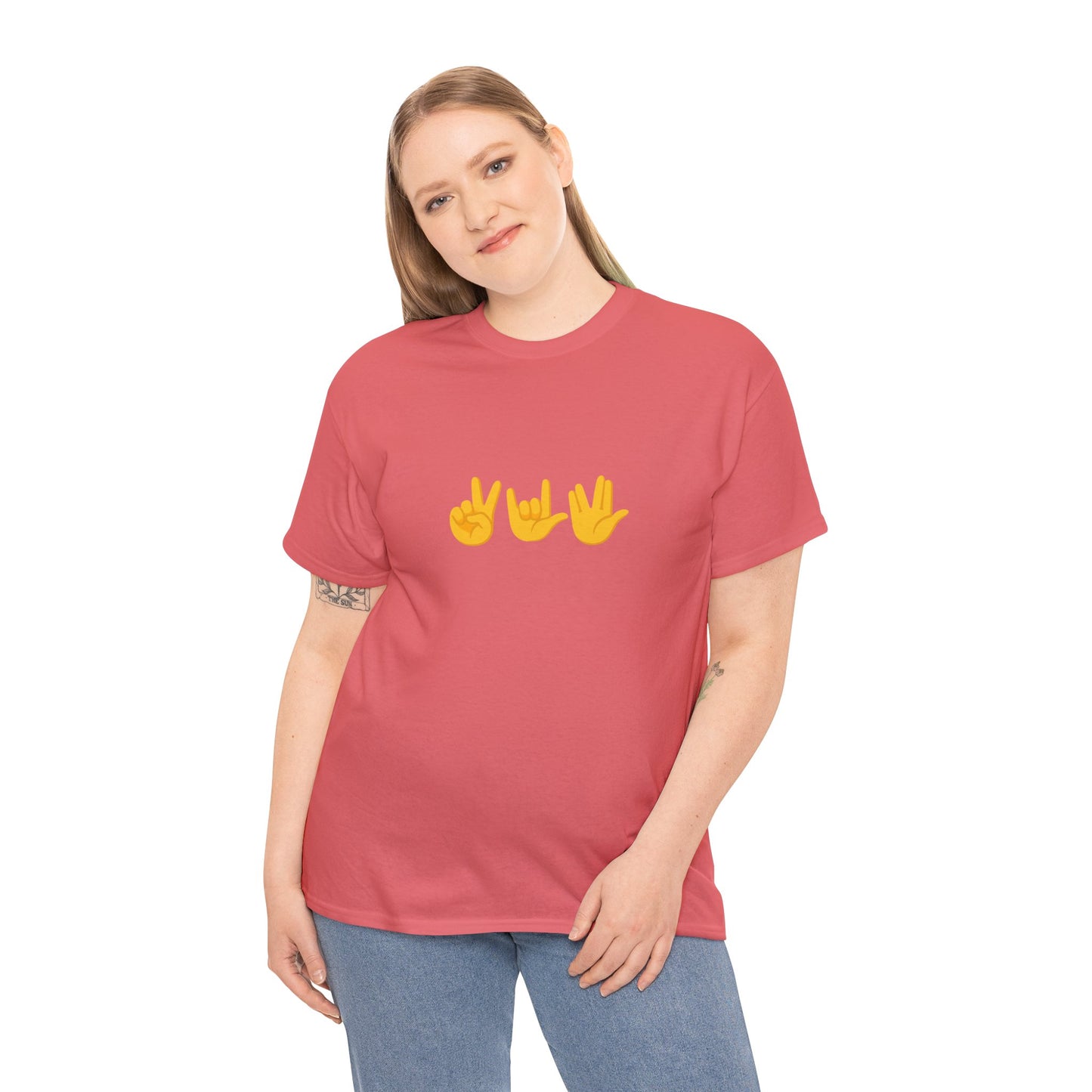 Peace, Love, Live Long Emoji Adult 100% Cotton T-Shirt (Multicolors)