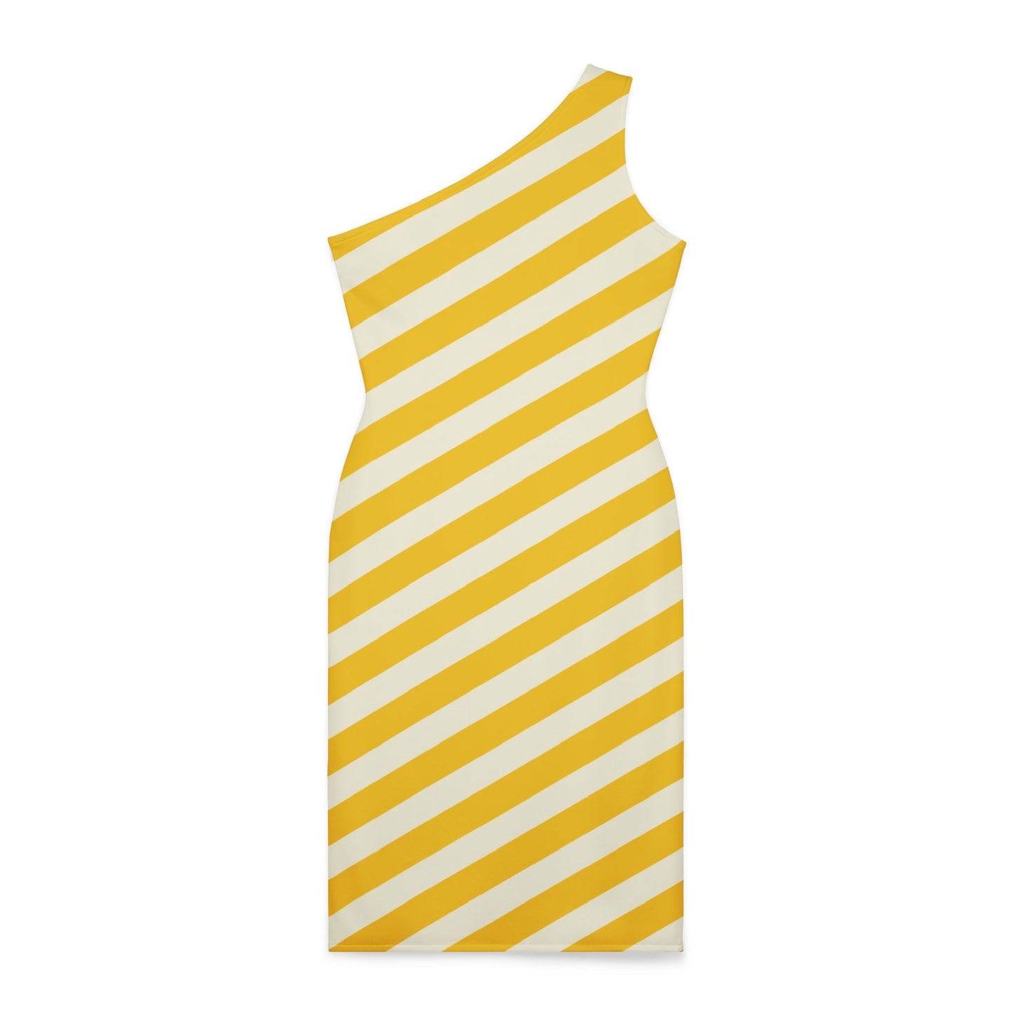 Lemony Yellow Stripes Women's Asymmetrical Shoulder Dress