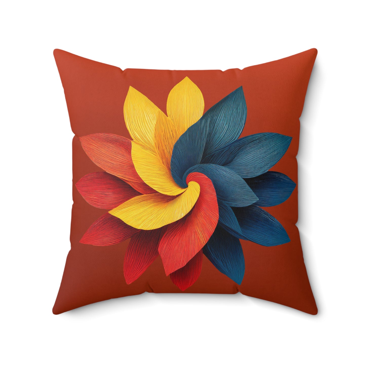 Red Blue Twisty Flower Double-Sided Faux Suede Throw Pillow