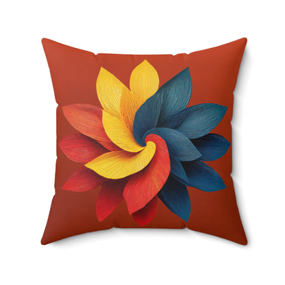 Red Blue Twisty Flower Double-Sided Faux Suede Throw Pillow