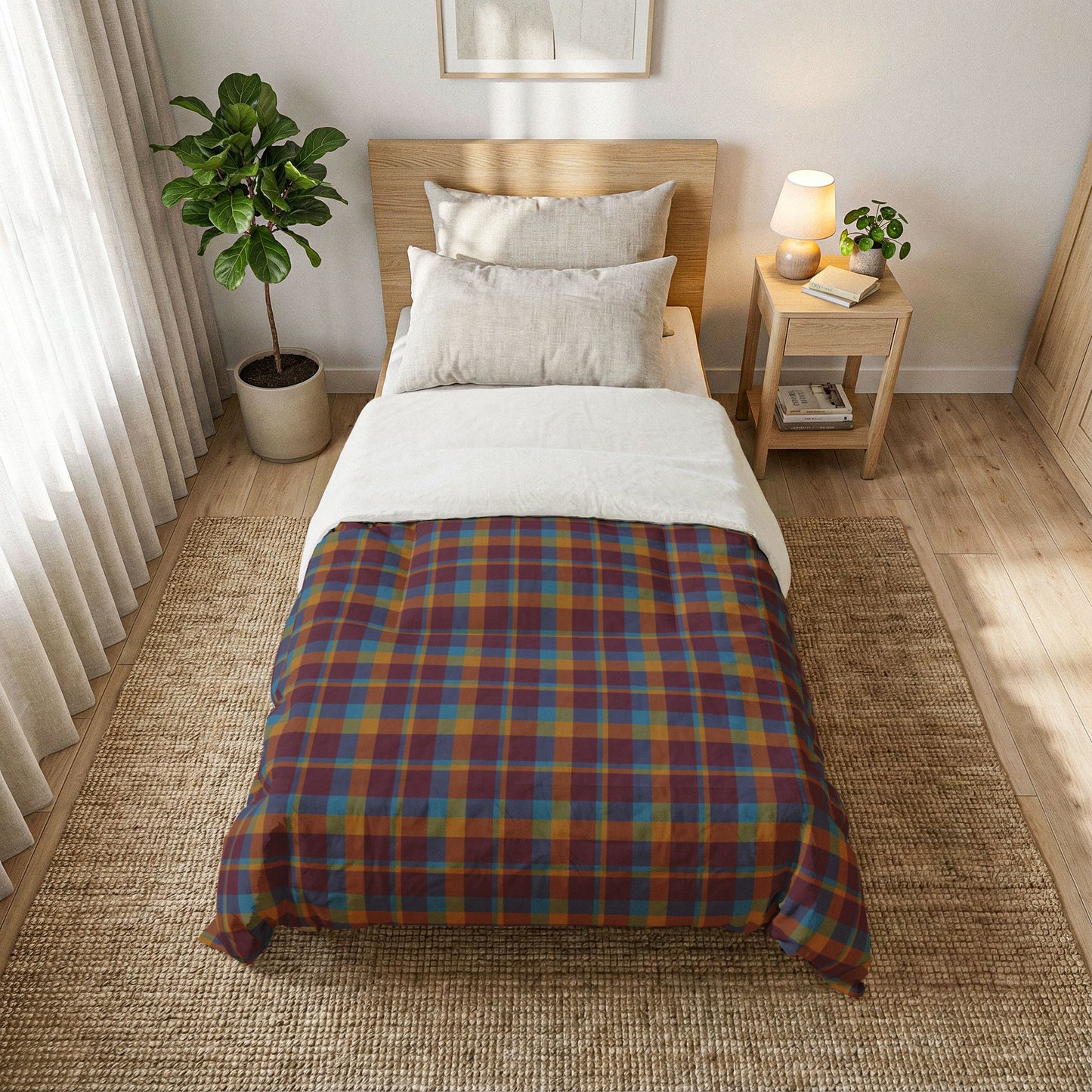Mustard + Plum Plaid 100% Cotton Comforter