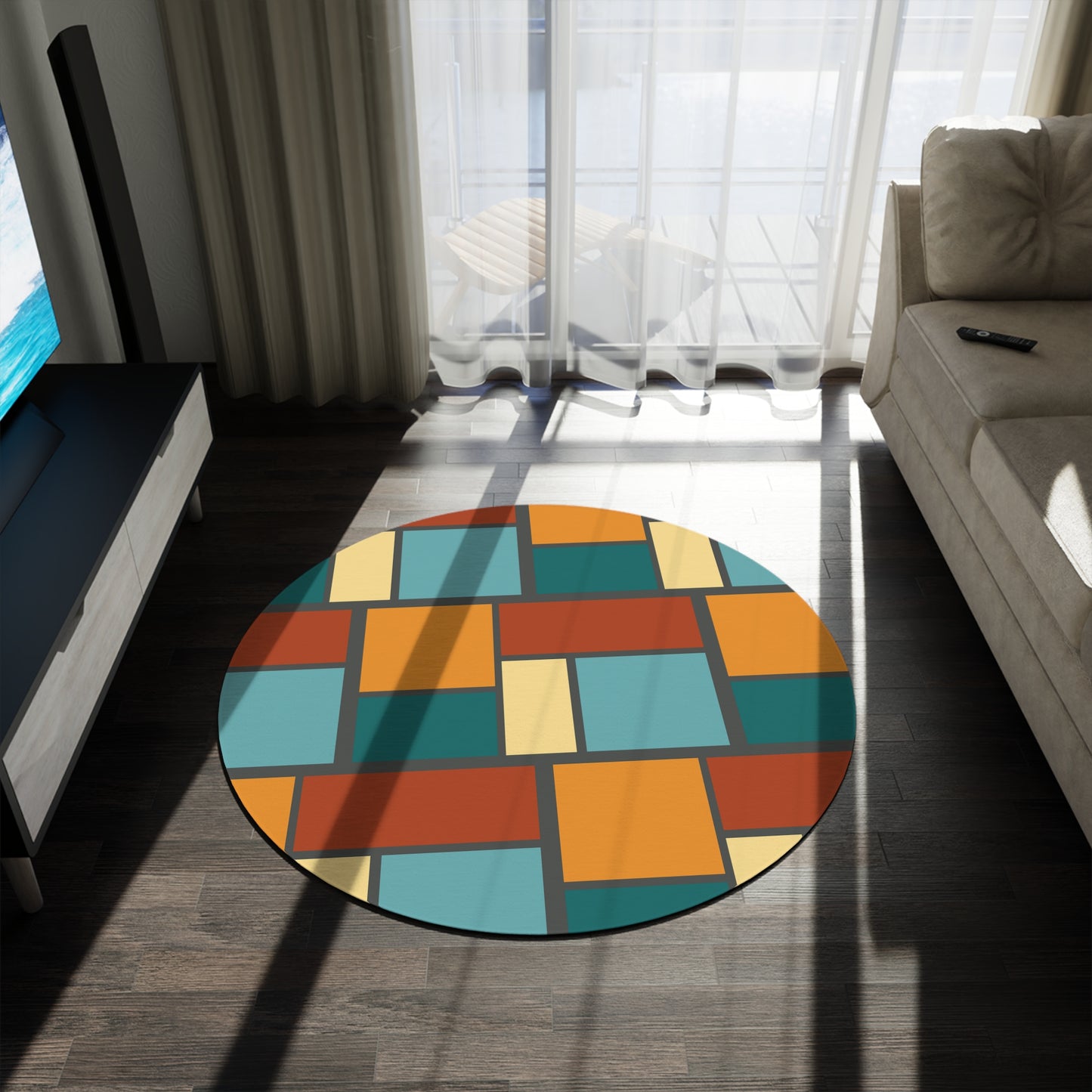 Cool Geometric Autumn Colors Round Rug