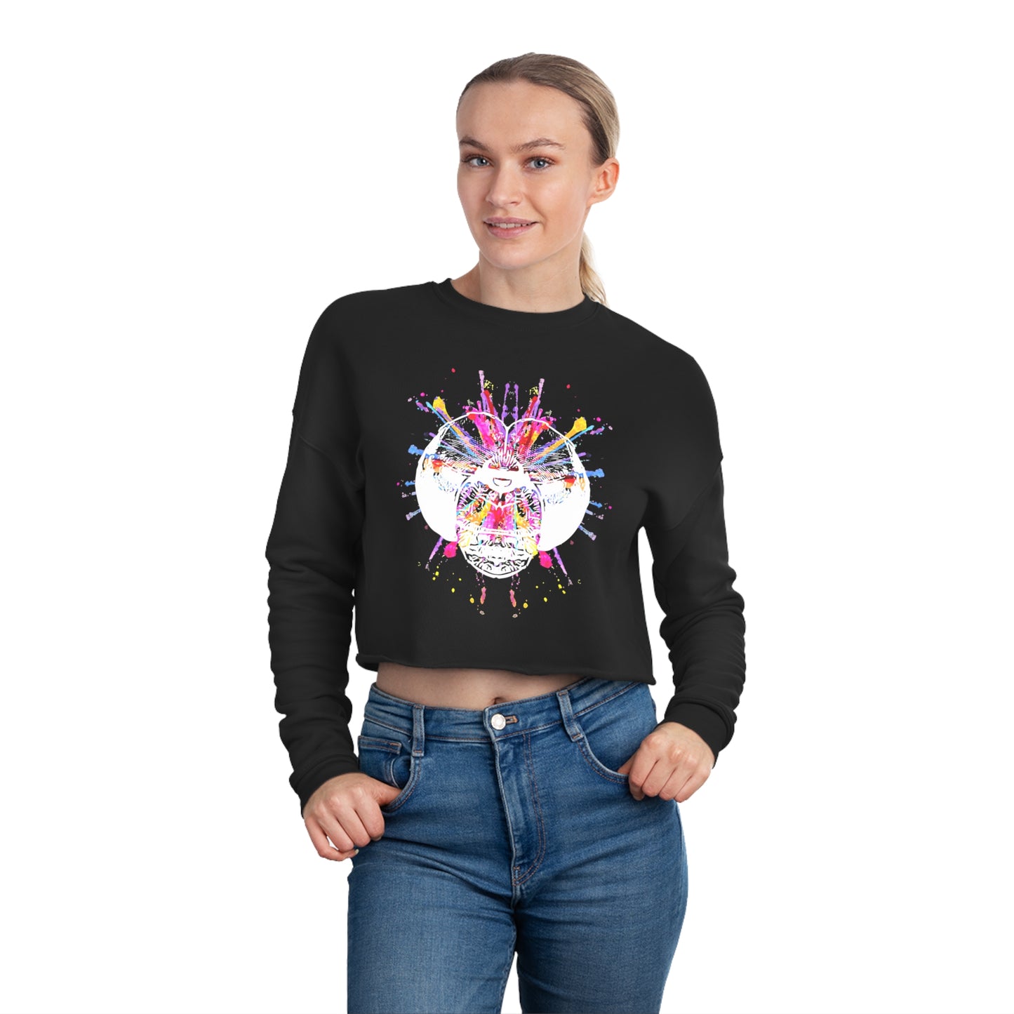 Dragonfly Color Explosion Women's Cropped Sweatshirt