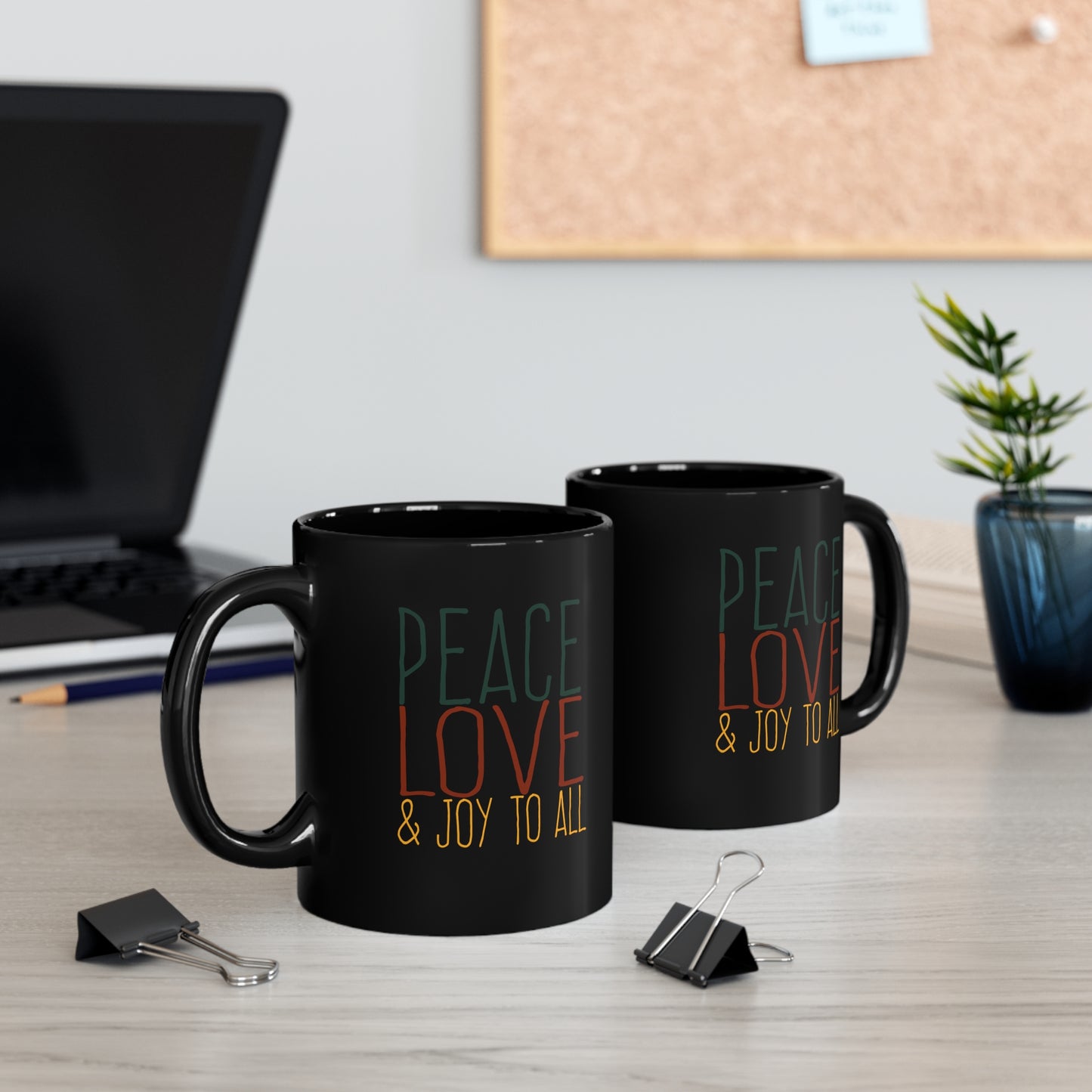 Peace, Love & Joy 11oz Black Mug