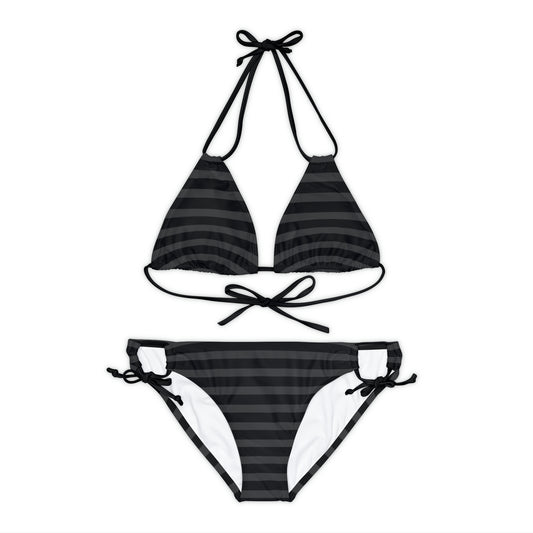 Black + Gray Stripes String Bikini Set