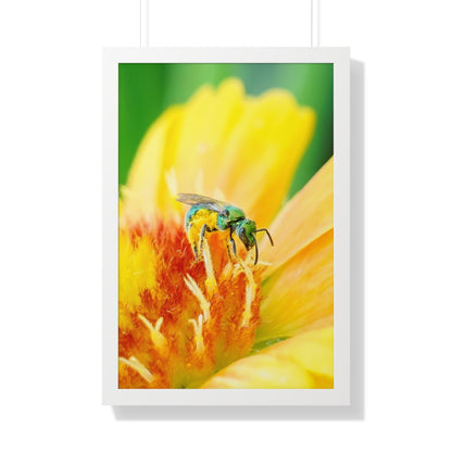 Metallic Green Bee Framed Matte Print