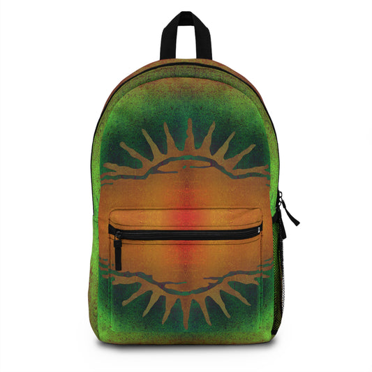 Earthy Green + Orange Sun Water-Resistant School Backpack