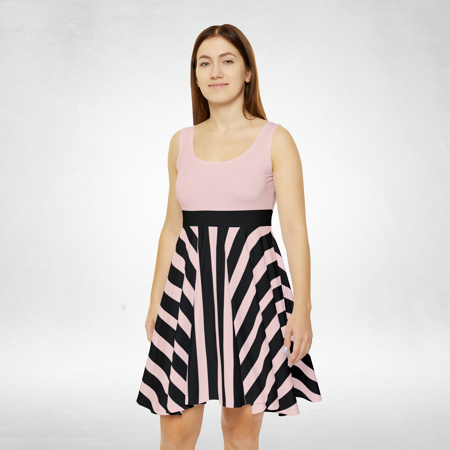 Gently Pink + Black Stripe Women's Skater Dress