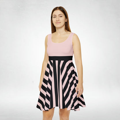 Gently Pink + Black Stripe Women's Skater Dress