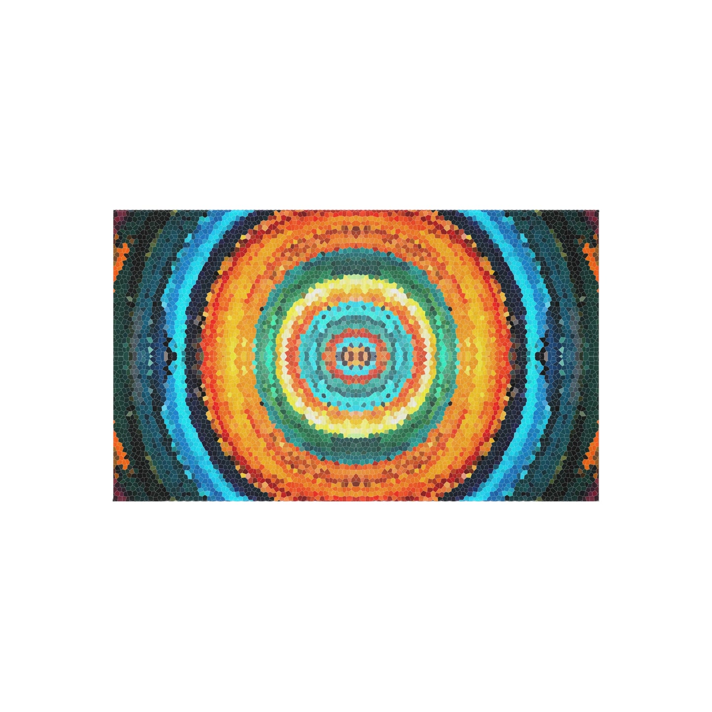 Pixel Mosaic Teal Orange Outdoor Rug