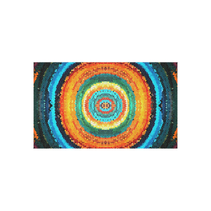 Pixel Mosaic Teal Orange Outdoor Rug