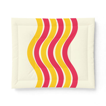 Pink + Yellow Waves 100% Cotton Comforter
