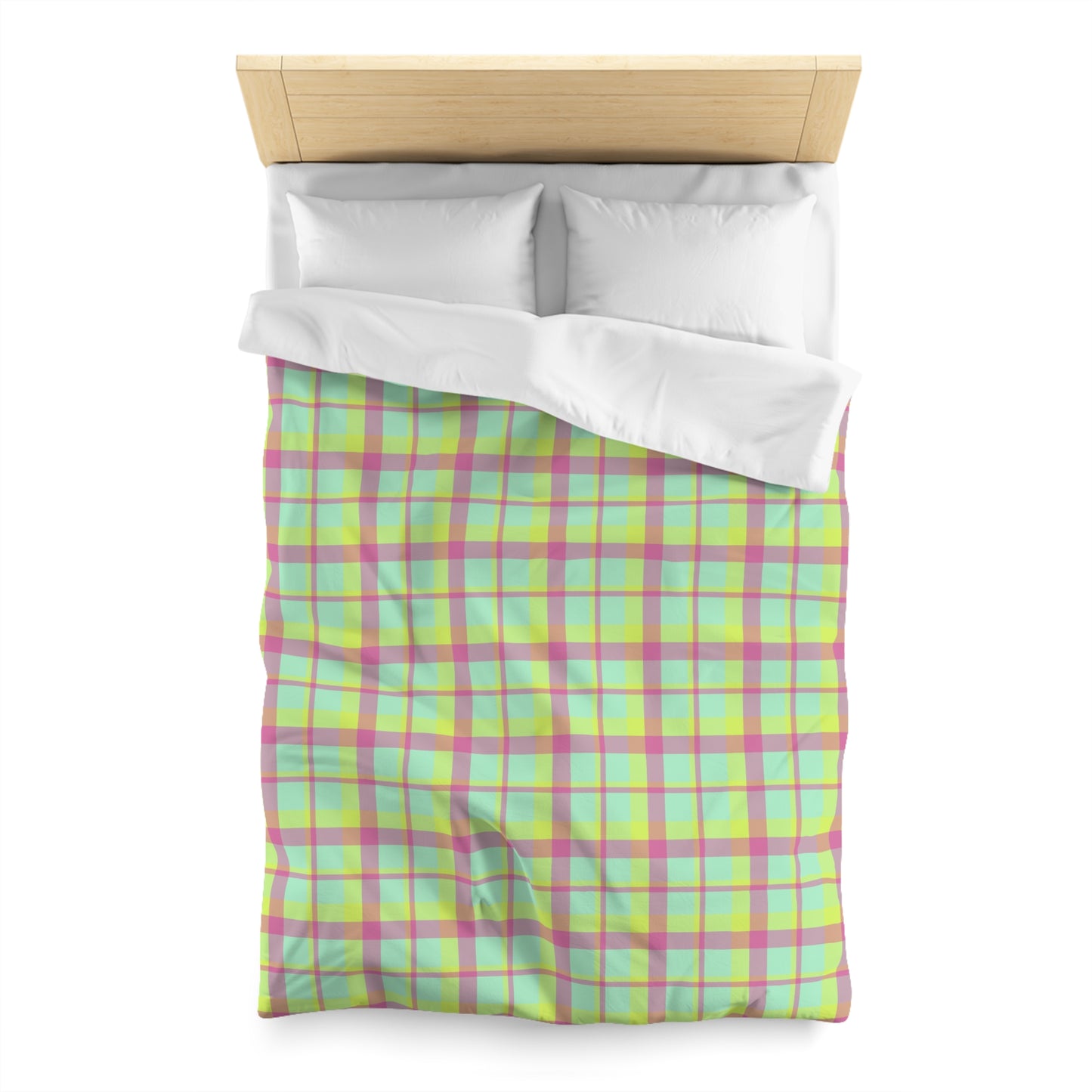 Neon Green + Pink Plaid Woven Duvet Cover