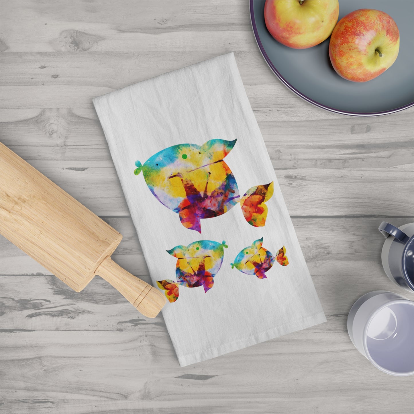 Happiness is a Painted Fish Large Cotton Dish Towel