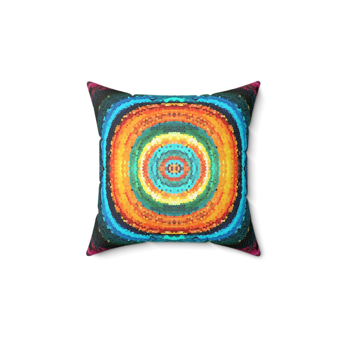 Pixel Mosaic Teal Orange Faux Suede Throw Pillow
